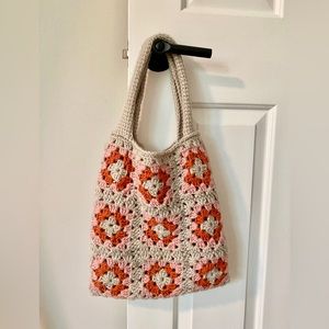 Handmade Granny Square Crochet Bag - Gray, Pink, Orange